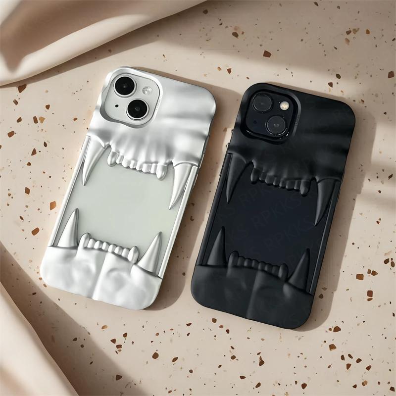 Luxury Plating 3D Canine Tooth Hollow Dissipate Heat Phone Case For iPhone 16 15 14 13 12 11 Pro Max Plus Shockproof Soft Cover