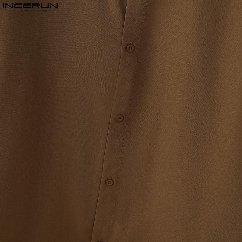 INCERUN Мужские рубашки оверсайз с лацканами, пэчворк, на пуговицах, повседневные