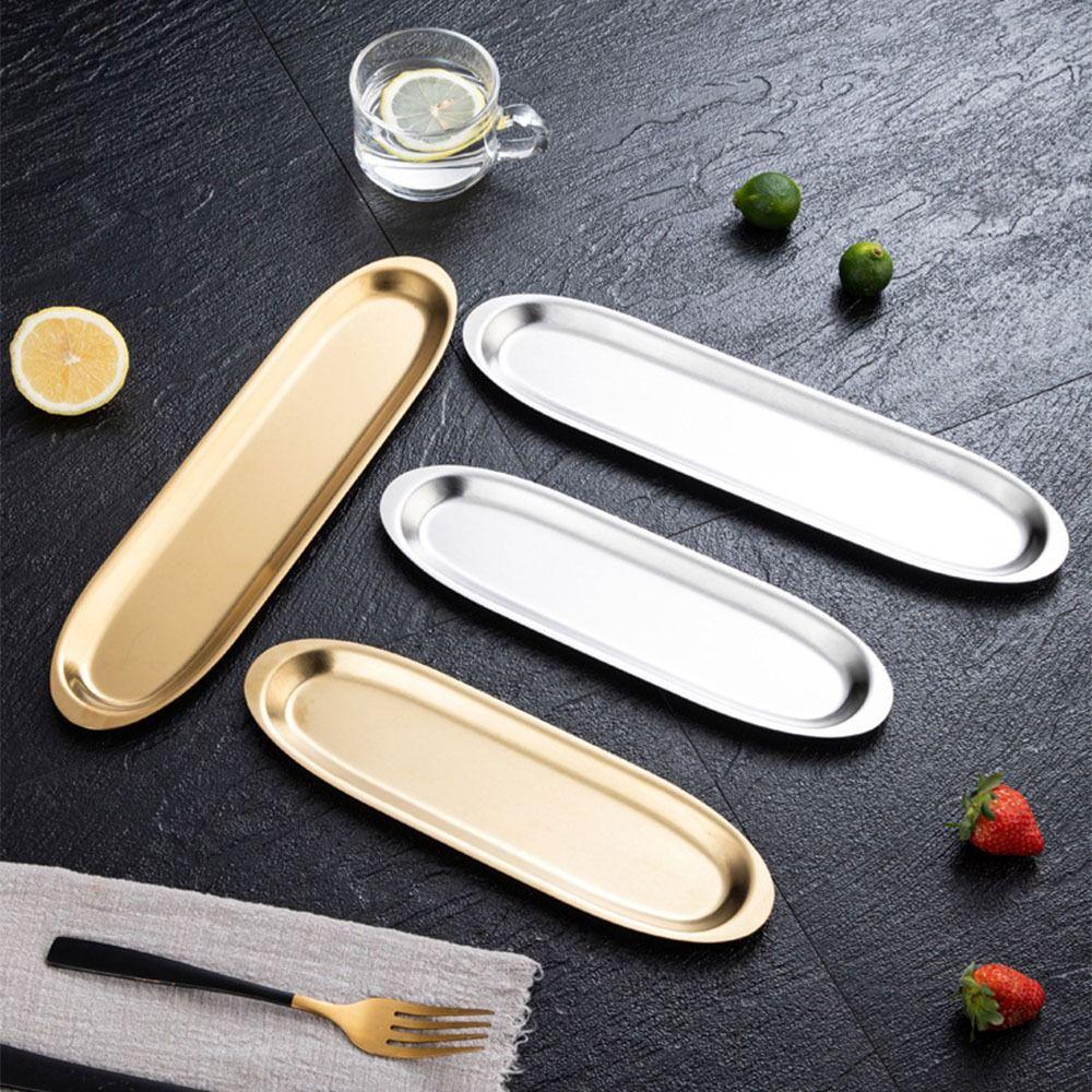 Stainless Steel Picnic BBQ Plate Long Plate Food Serving Dish Sushi Plate Outdoor Tableware