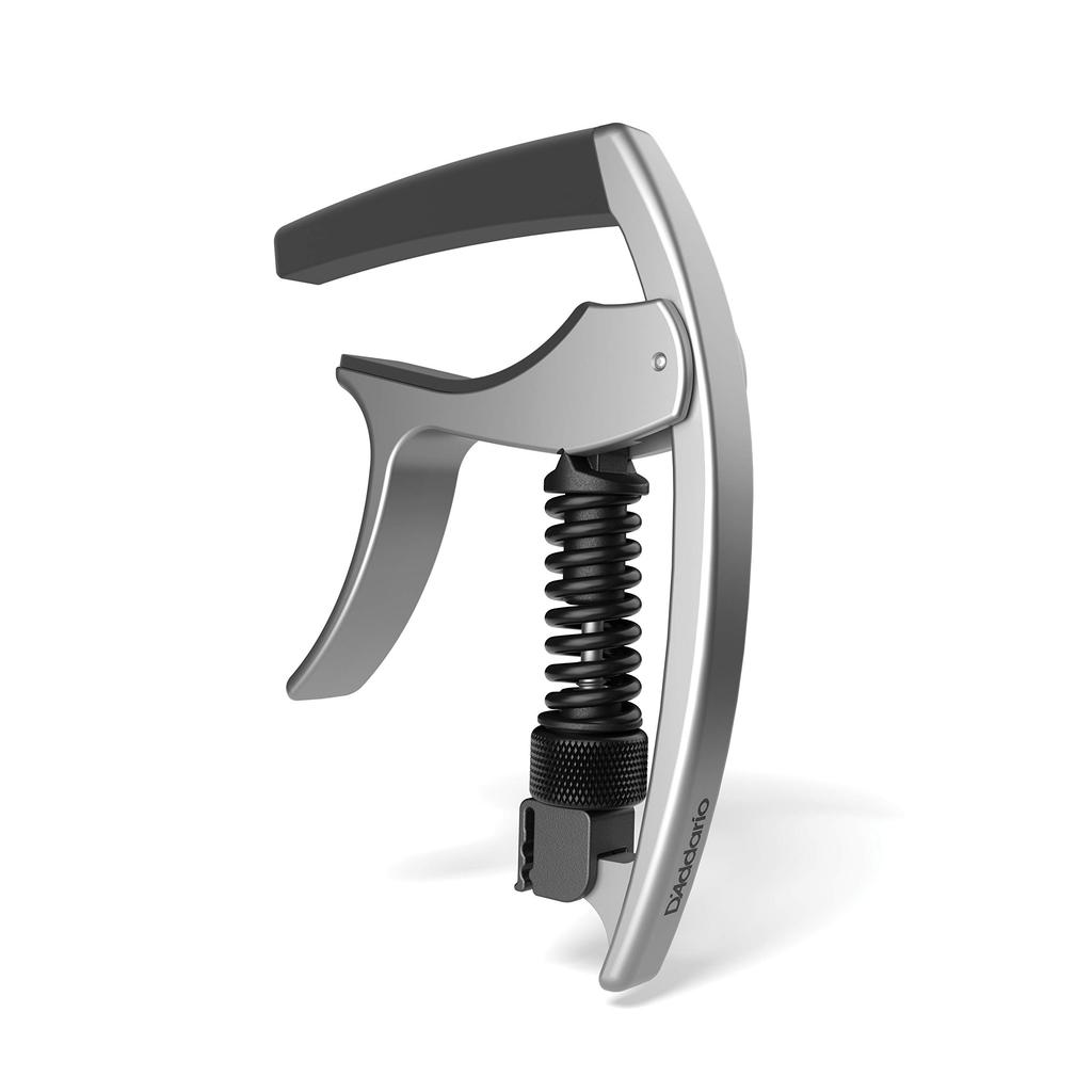 NS Capo for Electric and Acoustic Guitars D'Addario Tri-Action Capo, Silver, PW-CP-09S, One-Touch