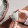 Hand-Painted Landscape Ceramic Tea Cup, Plant Ash Glaze & Underglaze Color, Bamboo Hat Design for Gongfu Tea Ceremony Home Decor