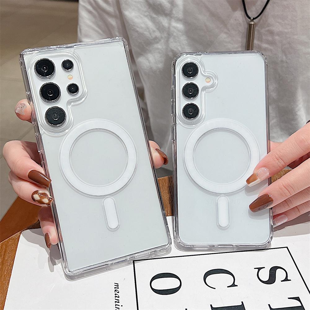 For Magsafe Wireless Charge Case For Samsung S25 S24 S23 S22 S21 S20 FE Ultra Plus A56 A36 A26 A16 A06 A55 Clear Acrylic Cover