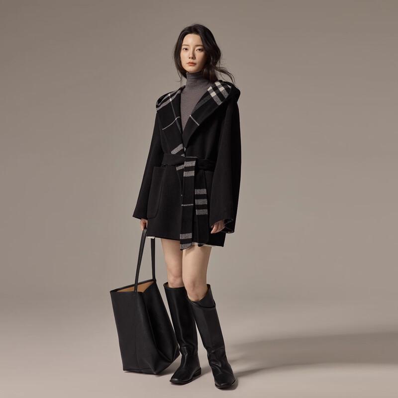 Sweet Basil Women's Plaid Hooded Wool Coat