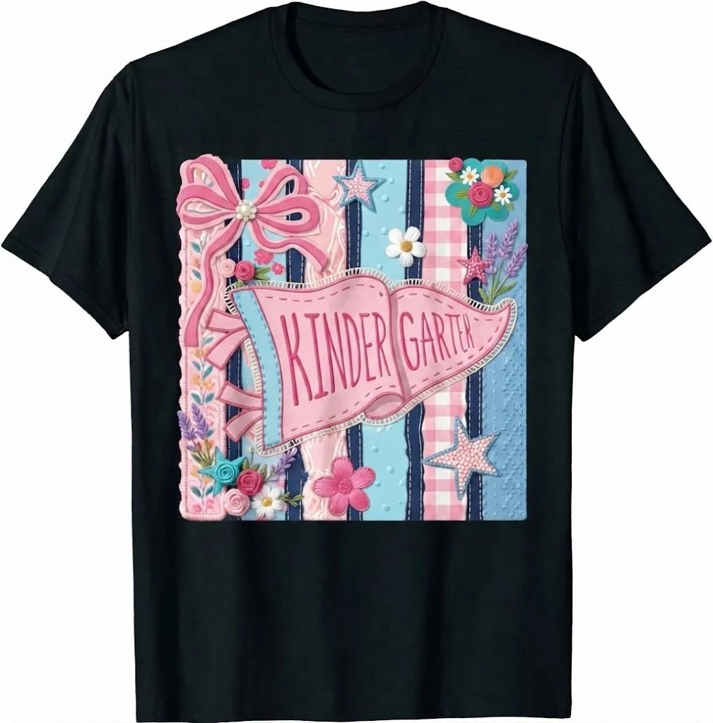 Striped Floral Pennant Flag Back To School Kindergarten Kids T Shirt