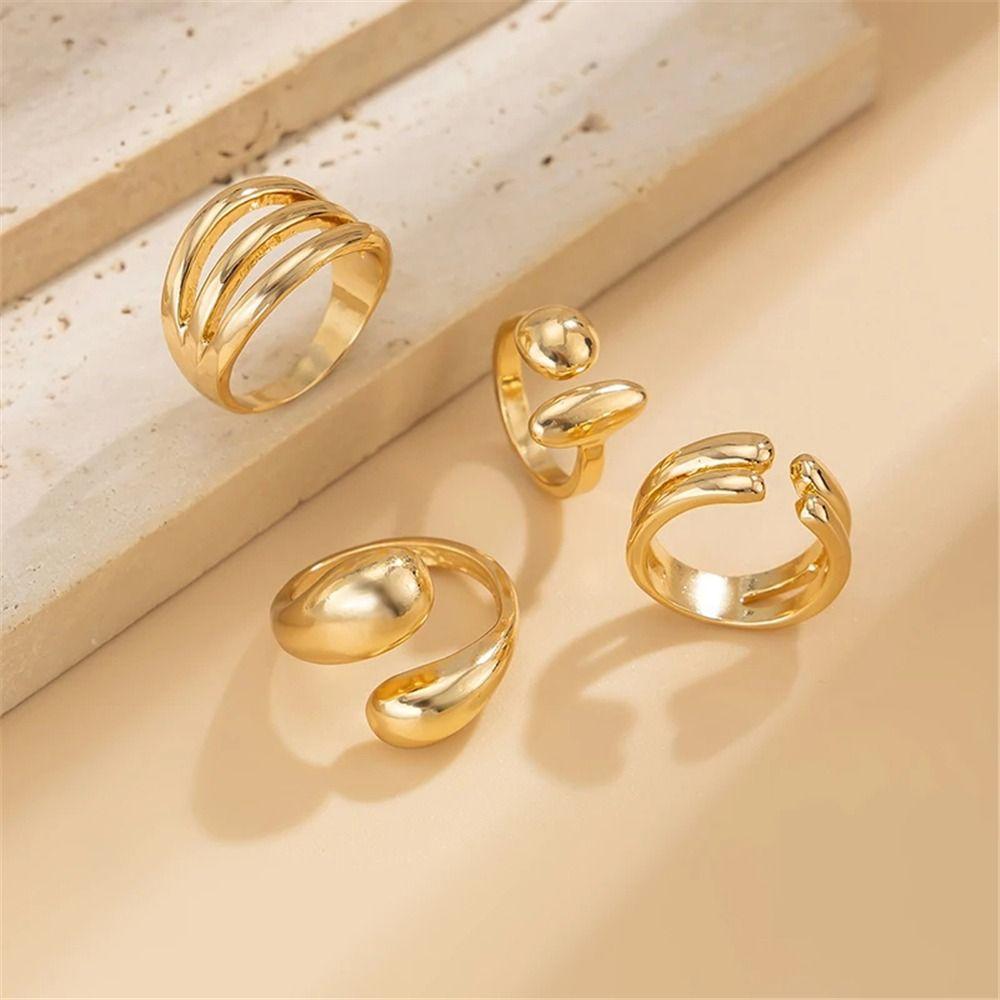 4Pcs Irregular Geometric Rings Set Stackable Knuckle Rings Trendy Finger Ring Jewelry  for Women