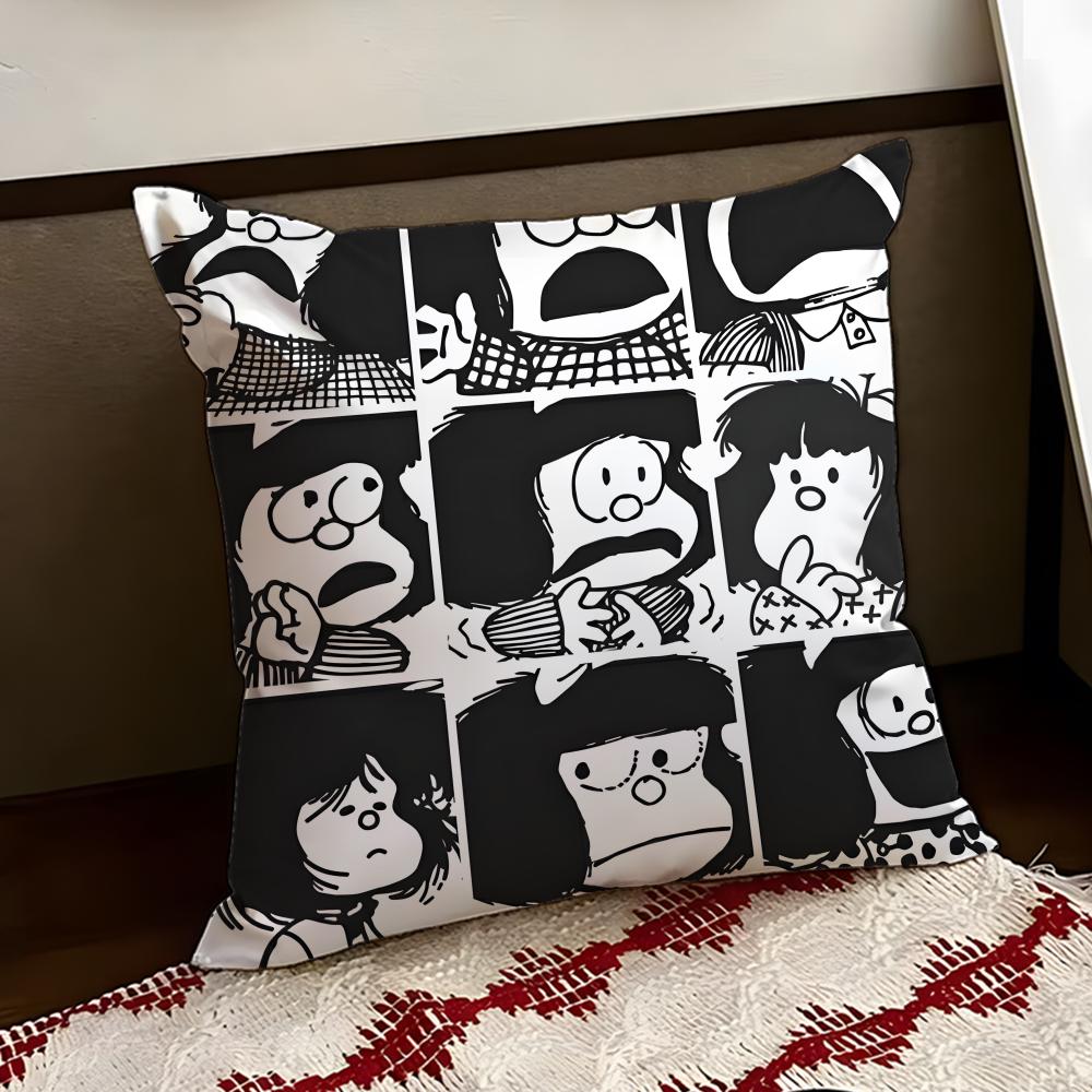 Cartoon MMafalda Cushion Cover Reversible Soft Durable Pillow Cover Home Car MultiScene Use for Daily Comfort
