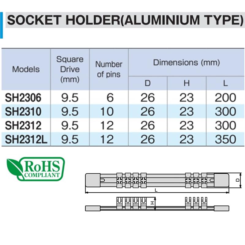 TONE SH2312 Алюминиевый держатель для торцевых головок с 12 вставками, 9,5 мм (3/8") Драйв,