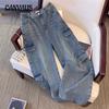 Women's Plus Size Tooling High Waisted Straight Tube Slim Autumn New Denim Pants