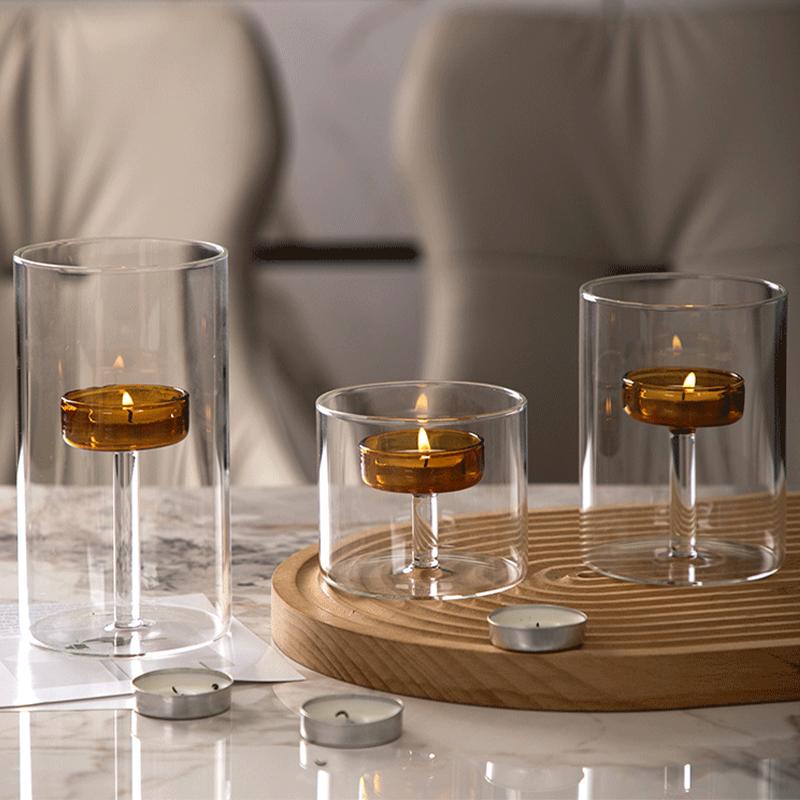 Glass Art Candle Cup Candlestick Ambience Transparent Windproof Ornaments DIY Home Decor