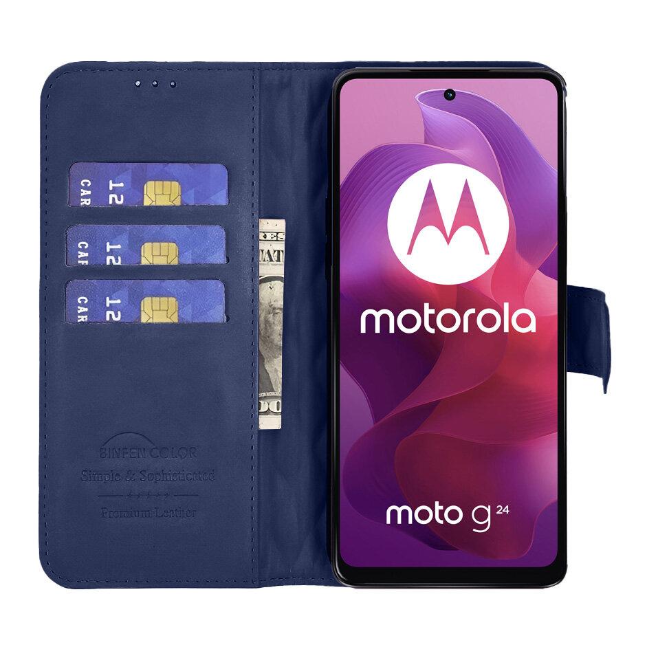 Flip Case for Motorola Moto G24 / G24 Power / G04, Rhombus Crossbody Leather, Blue