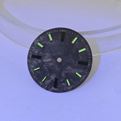 NH35 28,5 мм Без логотипа Циферблат часов с узором из черного углеродного волокна Зеленый люминесцентный Циферблаты часов для NH35 NH36 Автоматический механизм Мод Часть