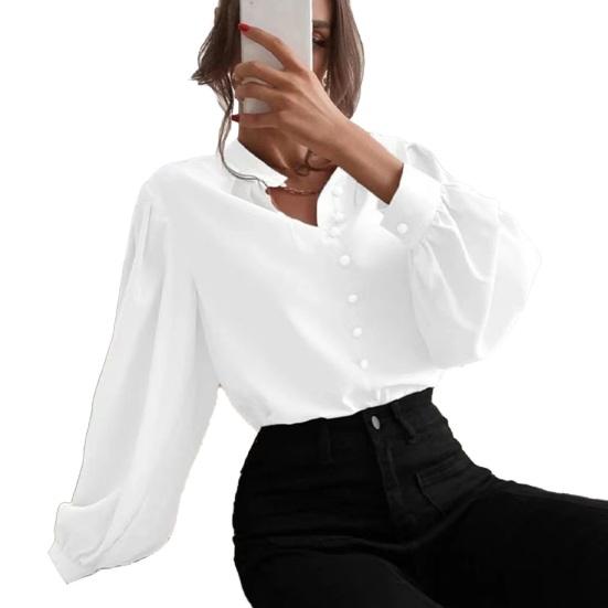 Женская рубашка с воротником-стойкой и длинным рукавом, однобортная рубашка, однотонная, свободного кроя, повседневная рубашка