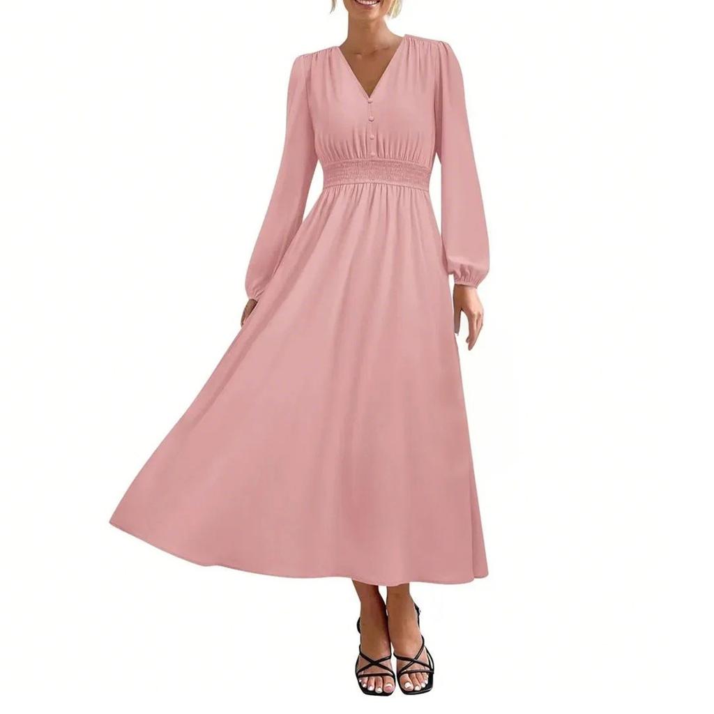 Женские модные свободные повседневные платья с V-образным вырезом и высокой талией