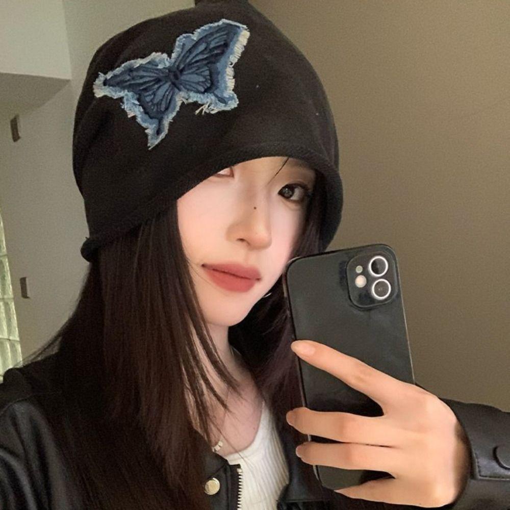 College Style Butterfly Beanies Patch Pullover Hat Punk Retro Skullies Female/Male