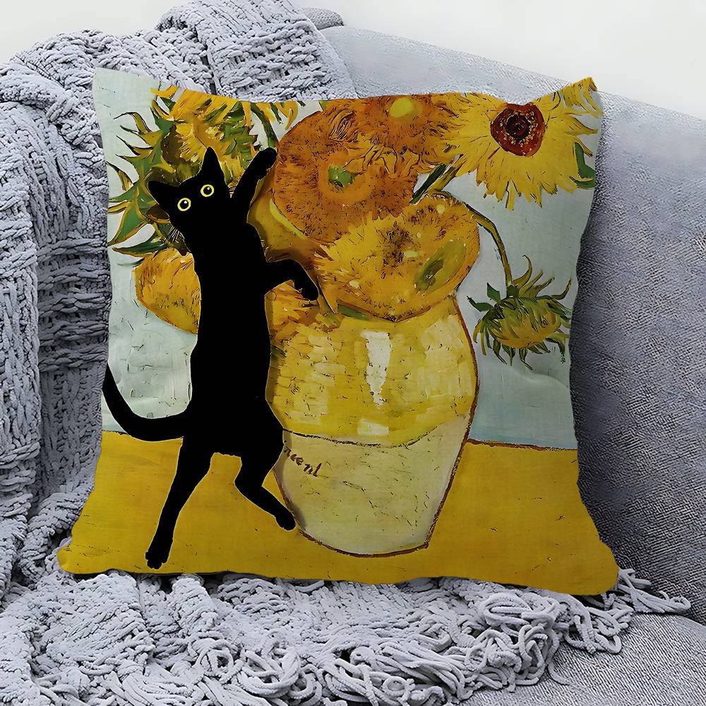 Наволочки Подсолнухи Черный Кот Домашнее Постельное Белье Декоративная Наволочка Свадьба Супер Мягкая Наволочка