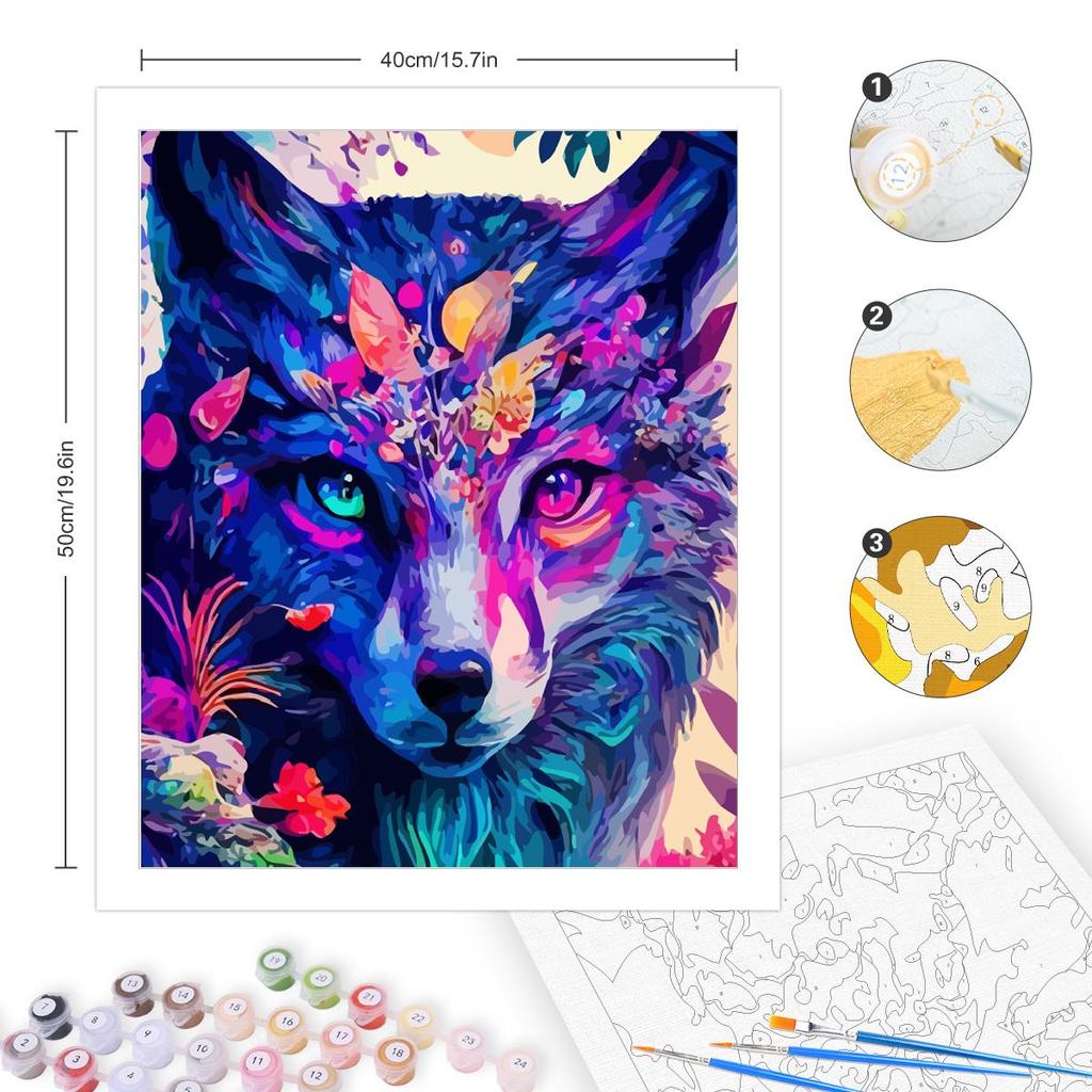 RUOPOTY Diy Painting By Numbers Kits For Adults Frame Colorful Wolf Animals Starter Kits Diy Crafts Numbers Painting For Home Decors