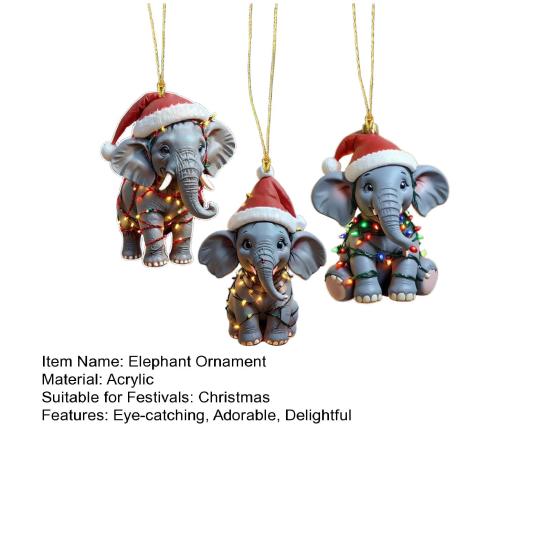 Elephant Christmas Ornament 2D Flat Acrylic Elephant Christmas Tree Ornament Gifts for Animal Lovers Women Girls