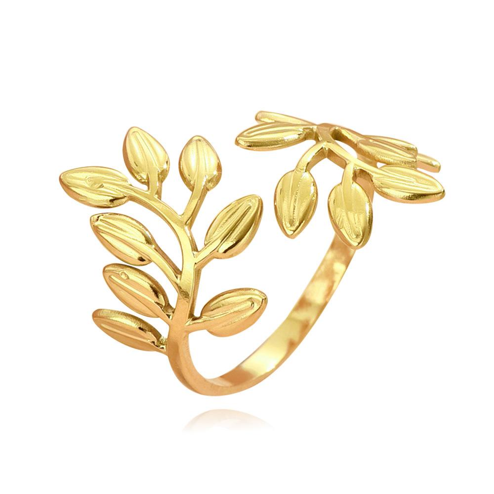 Luxury Leaf Stainless Steel Rings For Women Fashion Gold Plated Leaves Adjustable Open Finger Rings Party Wedding Jewelry Gift
