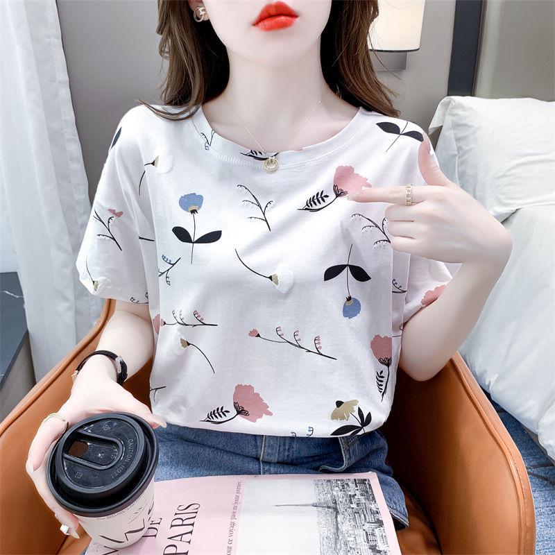 Женские футболки с коротким рукавом и цветочным принтом: Свободный крой, свежие летние дизайнерские топы