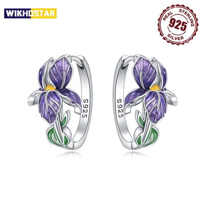 Серьги из стерлингового серебра 925 пробы серии «Фиолетовые цветы», универсальные серьги-кольца для женщин, изысканные ювелирные изделия, подарки на день рождения