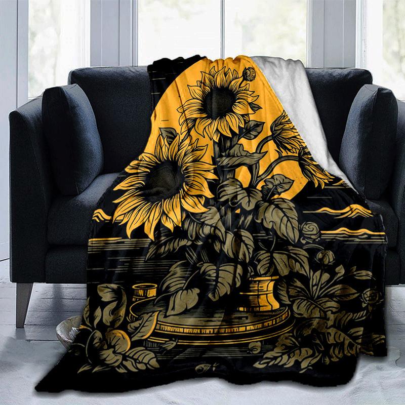 1pc Sunflower Printing Lightweight Flannel Blanket, Comfortable and Warm Blanket,  Sofa Bed and Couch Office, Suitable for Gift Blankets