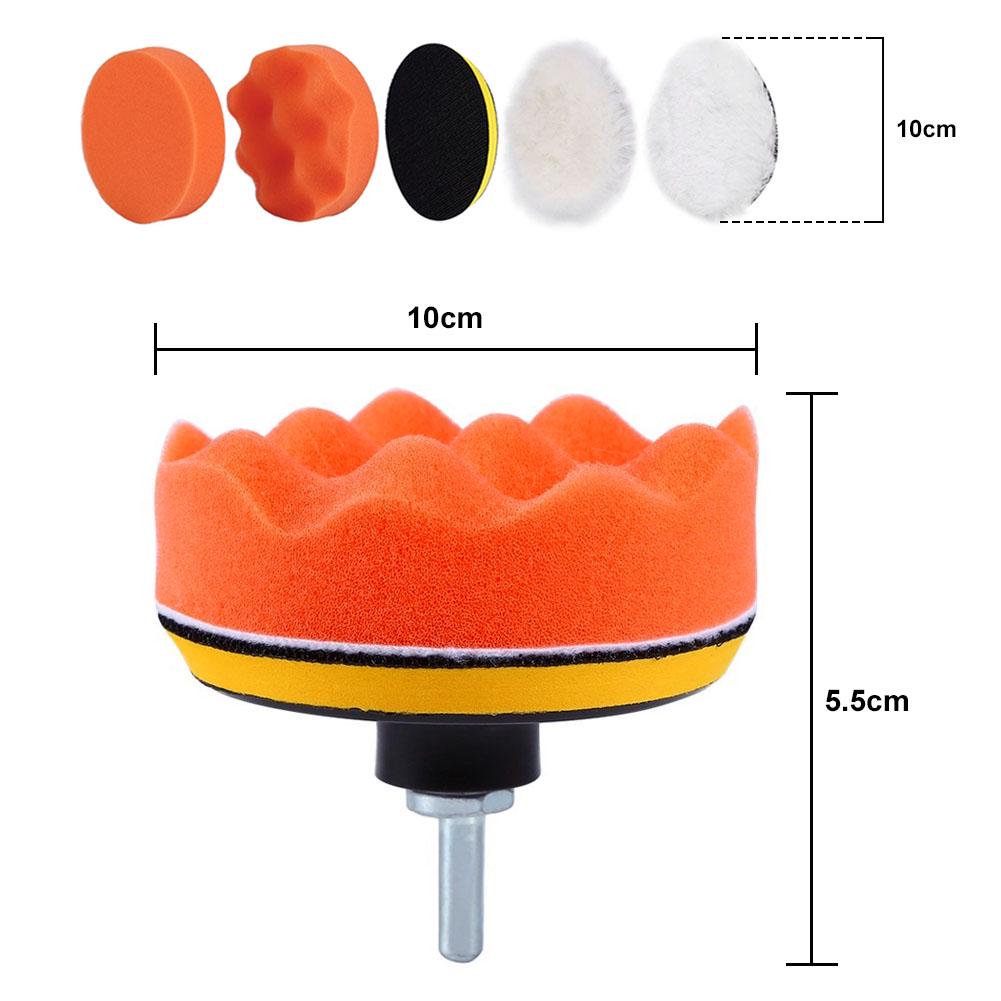 6 Piece 4 Inch Polishing Pad Set with M10 Drill Adapter for Car Polishing Waxing Polishing Pads Orange White Wool Foam
