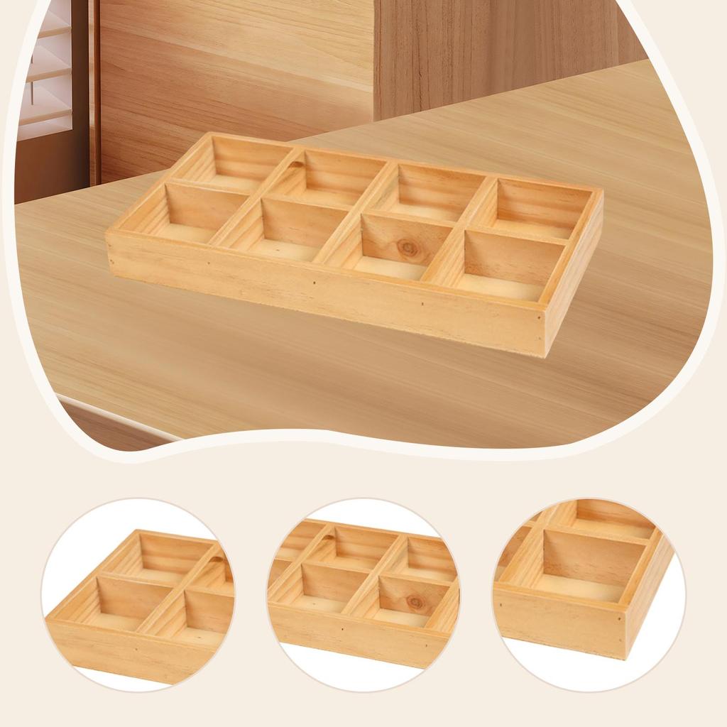 Wooden Divided Storage Box Sturdy Versatile Showcase Display Holder Practical 8 Grid for Mini Flowerpots Collectibles Jewelry