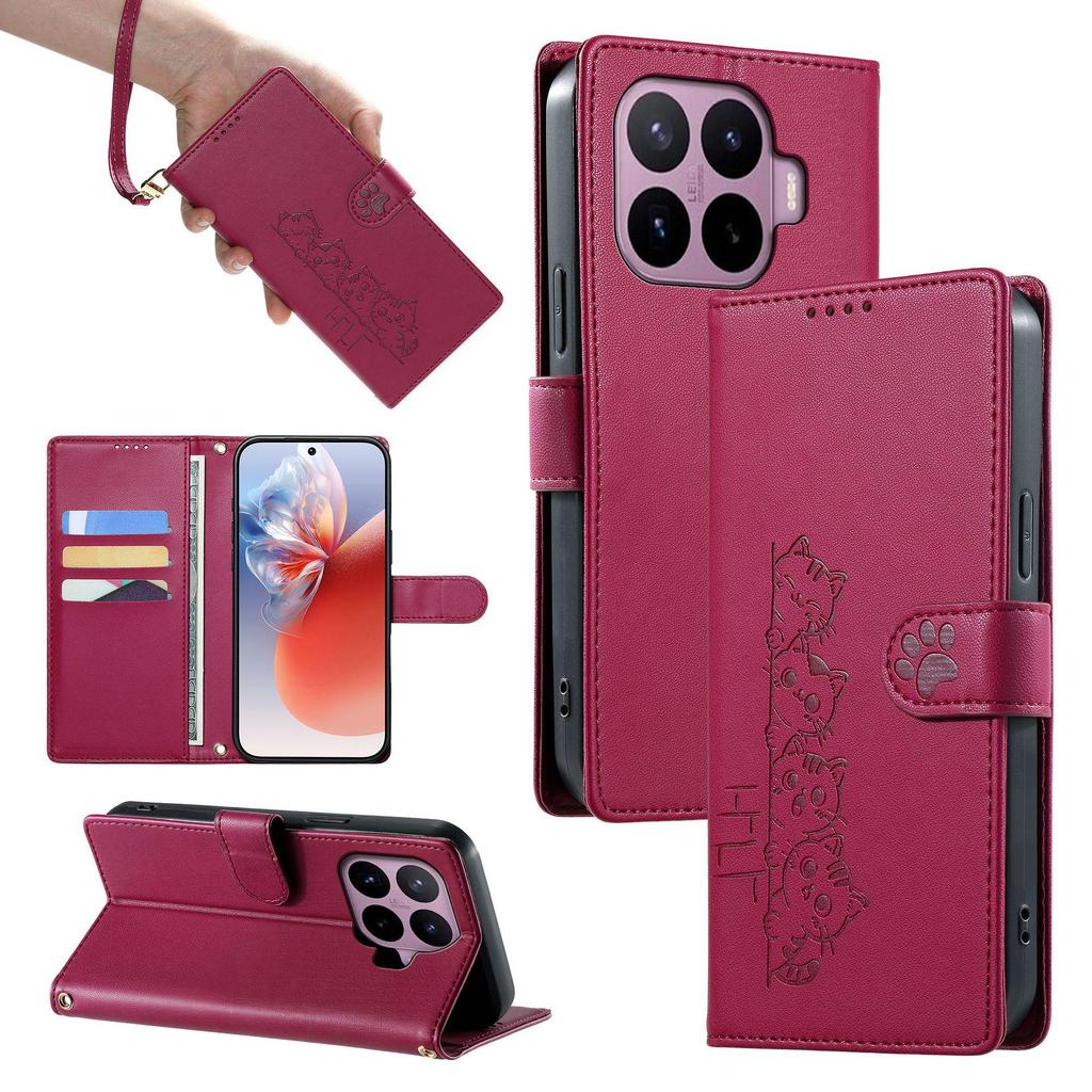 Embossed Cat Phone Case with Magnetic Stand for OnePlus 13R and 15