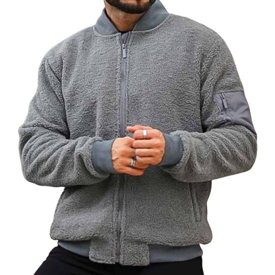 Мужская флисовая куртка с длинным рукавом, повседневное пальто на молнии с карманами