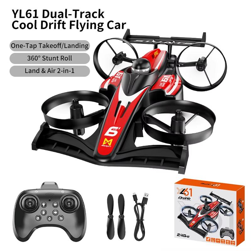 Upgrade YL61 Dual-Use RC Flying Race Car One Key Take Off Landing 360° Rotation Trick Drone 2.4G Radio Controlled Toy Gifts