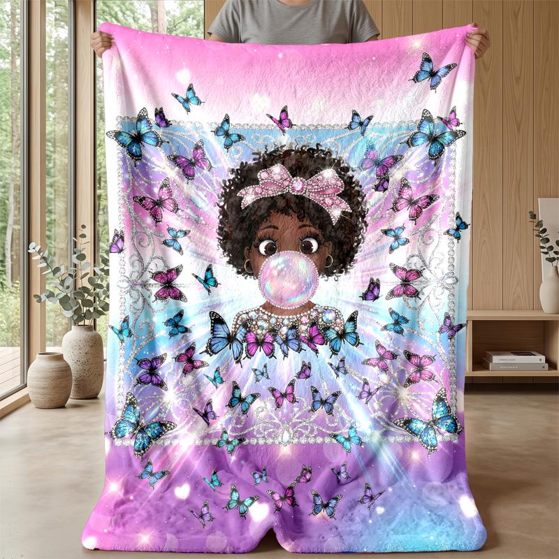 Butterfly Dreams in Pastel blanket Personalized Name Flannel Blanket Soft Cozy Plush Throw for Sofa Bed Lightweight Home Decor