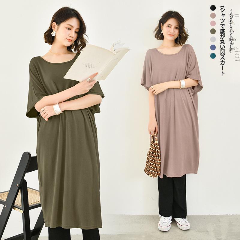 Women's Spring/Summer Modal Nightdress - Loose, Trendy, Short Sleeve, Cotton, Maternity Long Skirt