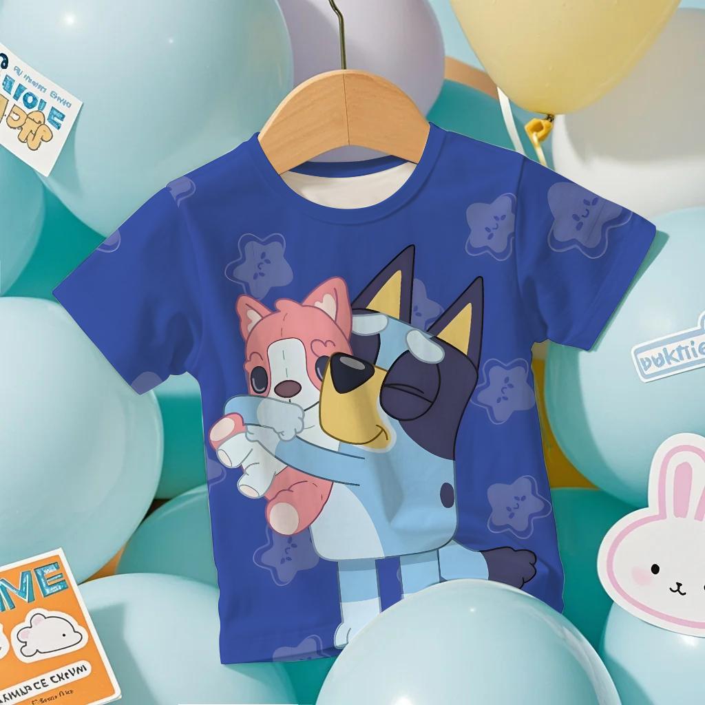 Fashion Bluey 3D Men's T-Shirt Summer Cool Short Sleeve Cartoon Anime Print Casual Outdoor Men's and Women's Tees Top