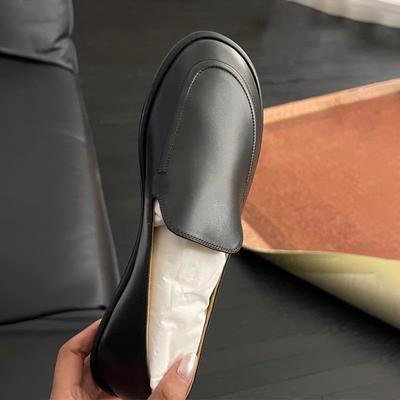 Ретро Универсальные Туфли-лоферы с Круглым Носком, Кожаные Мюли, Французские Одинарные Туфли Женские