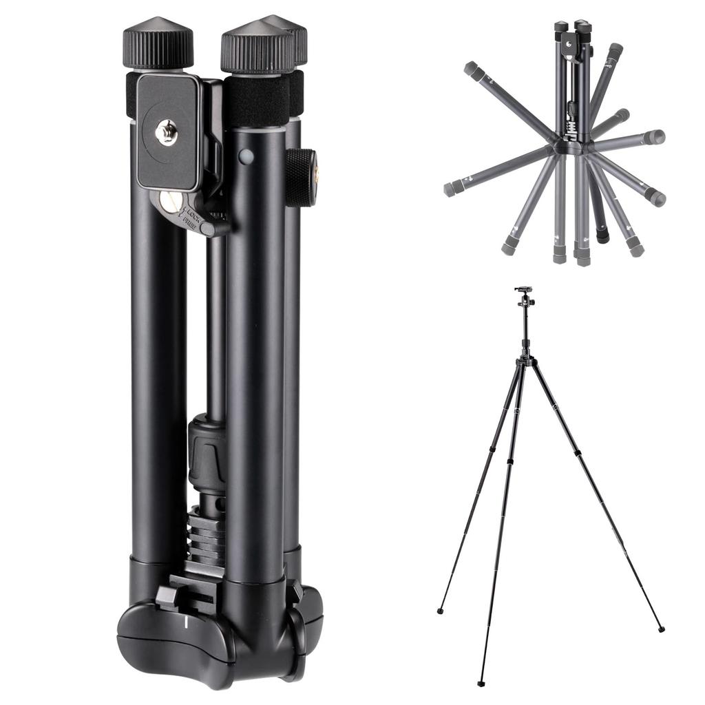 Velbon Compact Travel Tripod Total Collapsed Aluminum Ultra Locking Quick Shoe Reversible Compact Case 0017915930049 UT-43II AZ, Height 146cm,