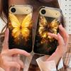 Теплый пламенный бабочка для iPhone 17Pro Max 16 17 Pro 15 Pro 14 13 Plus 12 Mini 11Pro Max XR 16E 17Air Золотой стеклянный чехол для телефона