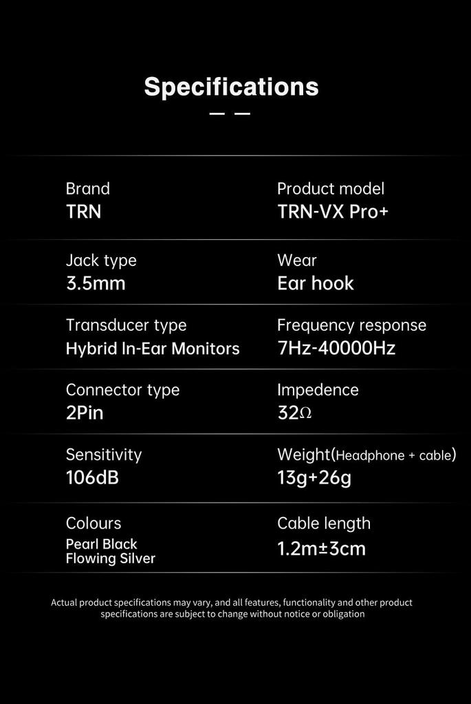 TRN VXpro+ In-Ear Monitors, High-Resolution Earphones, 8BA+1DD Hybrid Monitor Earphones, High Sound Isolation, Wired, 3.5mm Jack, QDC Detachable