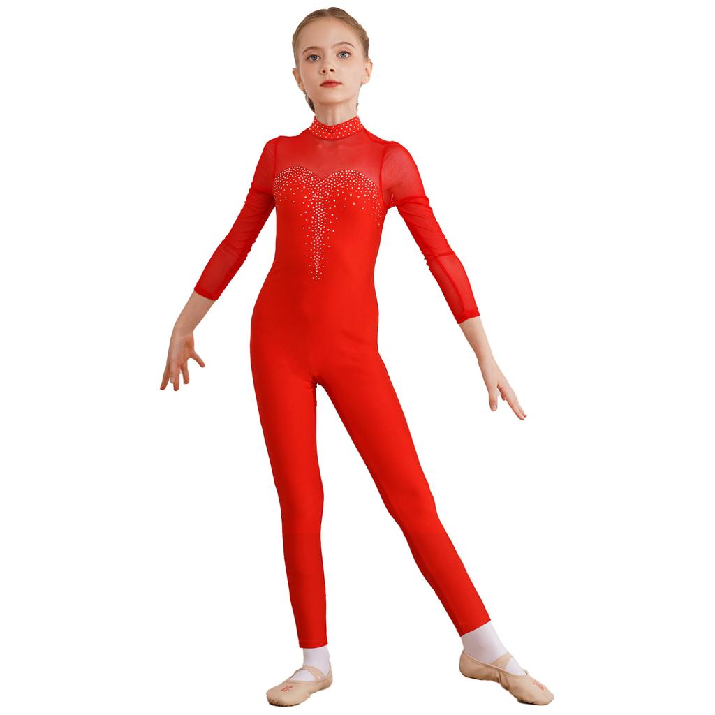 Kids Girls Long Sleeve Ballet Dance Gymnastics Leotard Jumpsuit Unitard Dancewear