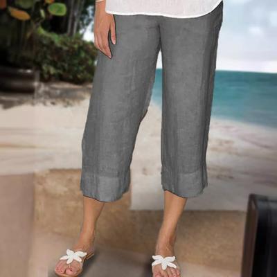 Женские брюки с эластичной талией, средней посадки, широкие повседневные брюки с карманами, однотонные, длинные