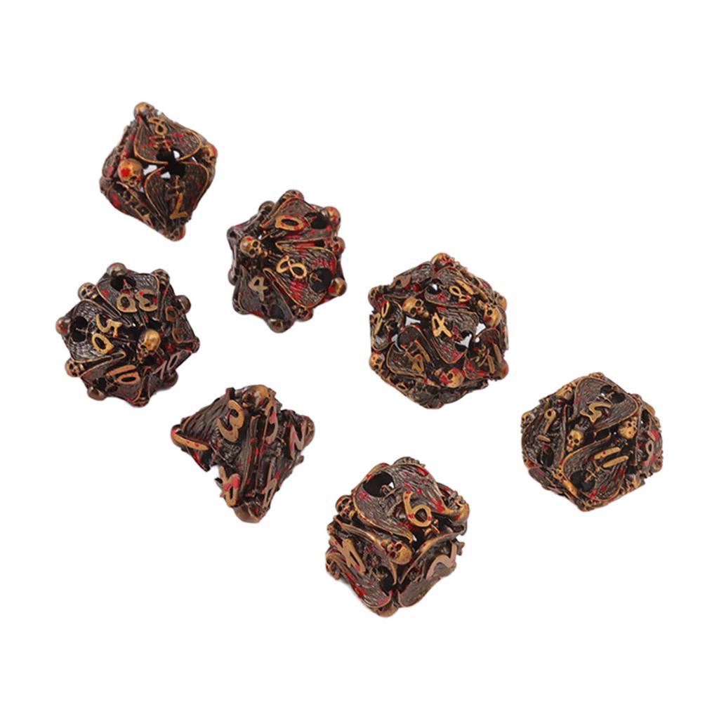 Набор из 7 полых игральных костей, тонкие медные скелетные многогранные металлические кости для ролевых настольных игр, красные