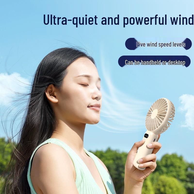 DQ Premium USB-C Rechargeable Mini Fan with 5 Speeds and Desktop Stand
