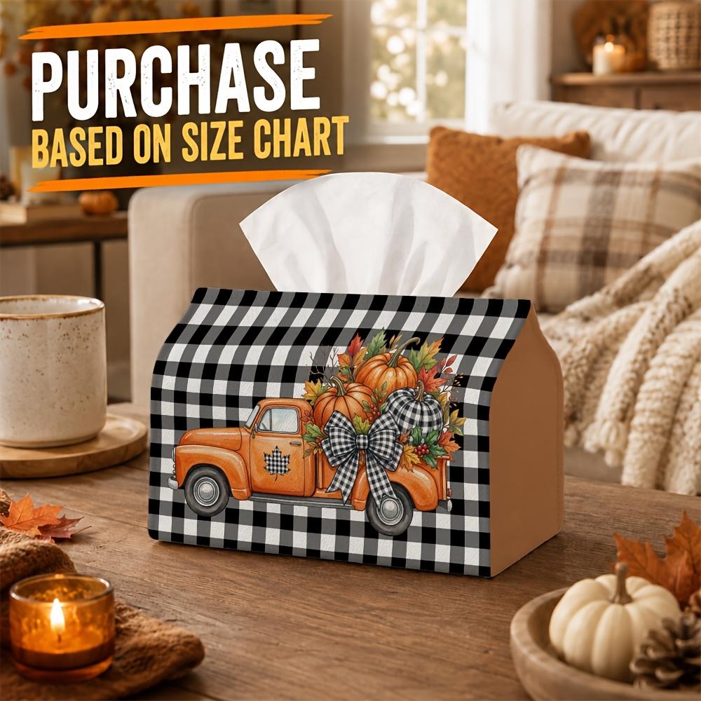 1pc Retro Farm Plaid Tissue Box - Multi-functional Napkin Box, Two Sizes Available Made of Durable Polyester, Decorated with Pickup Truck Squash Bow,