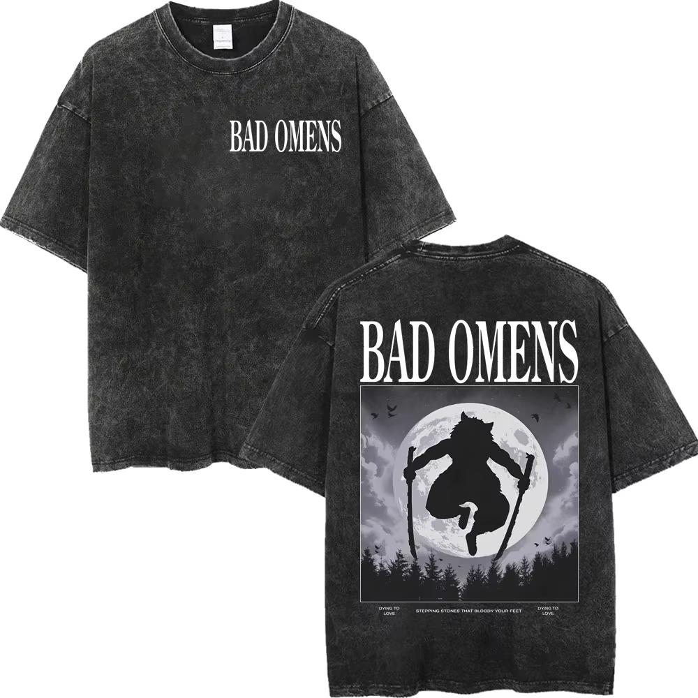 Винтажные стираные футболки рок-группы Bad Omens, готическая мода, футболки с коротким рукавом для мужчин и женщин, повседневные свободные хлопковые футболки, стритвир