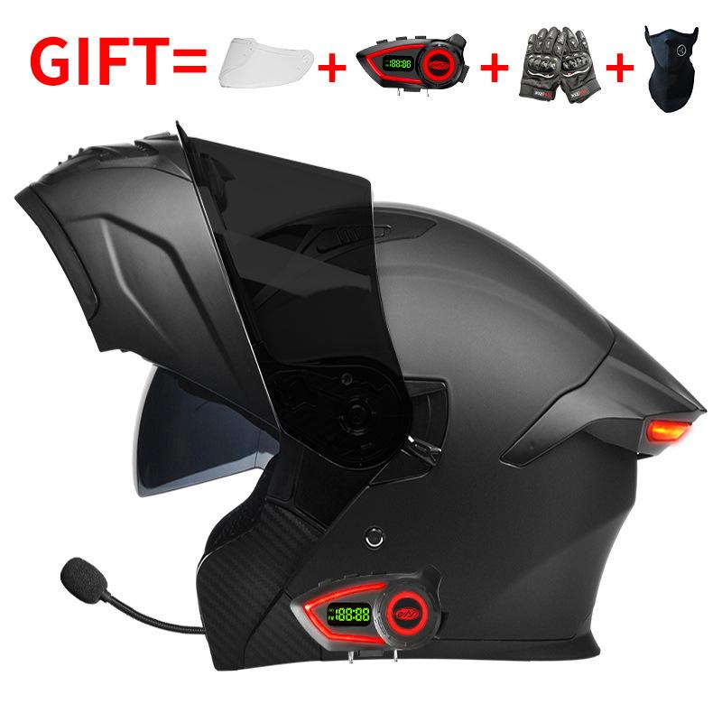 DOT Certified Motorcycle Bluetooth Helmet Men's and Women's Unveiling Helmet Four Seasons Universal Electric Vehicle Full Helmet Cycling Off-road H