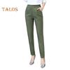 Women Pants Elastic High Waist Solid Color Slim Fit Trousers with Pockets Casual Commuting Style Office Lady Pants