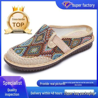 Женские льняные тапочки в этническом стиле - Повседневная обувь на мягкой подошве