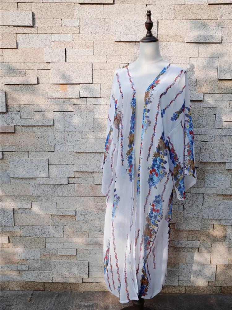 EDOLYNSA Лето-весна 2024, белое женское платье-кардиган с принтом, туника, кафтан, повседневная пляжная одежда с длинными рукавами, платья макси Q608