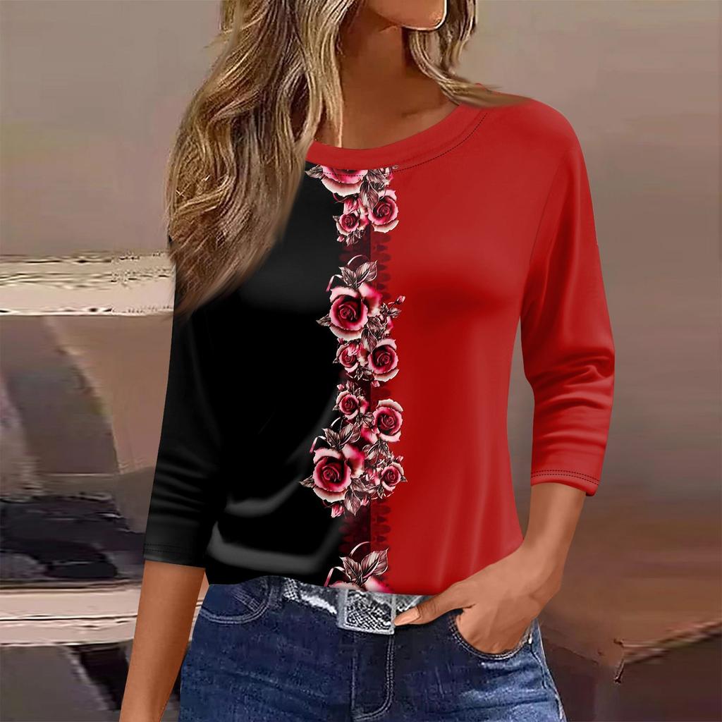 Женская футболка, модная повседневная футболка с круглым вырезом и рукавом 3/4, свободная футболка с принтом, женская футболка