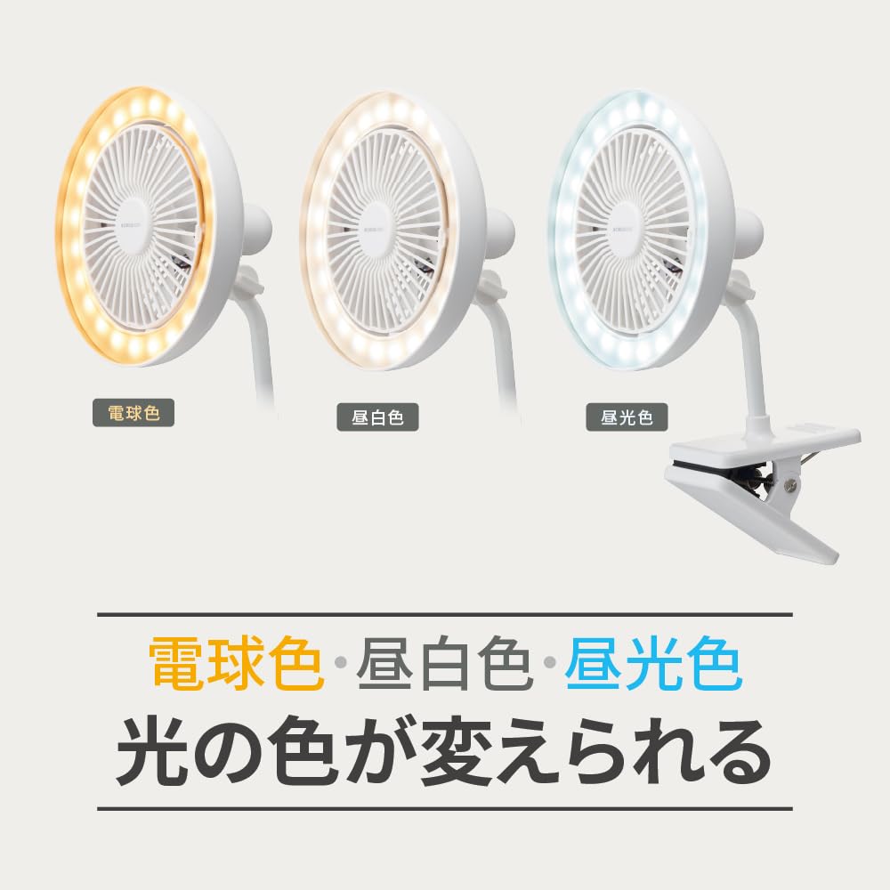 Doshisha Circulight Clip Fan - Clip Light with 3 Brightness Levels, 3 Color Temperature Levels, and 3 Airflow Levels - Desktop Fan