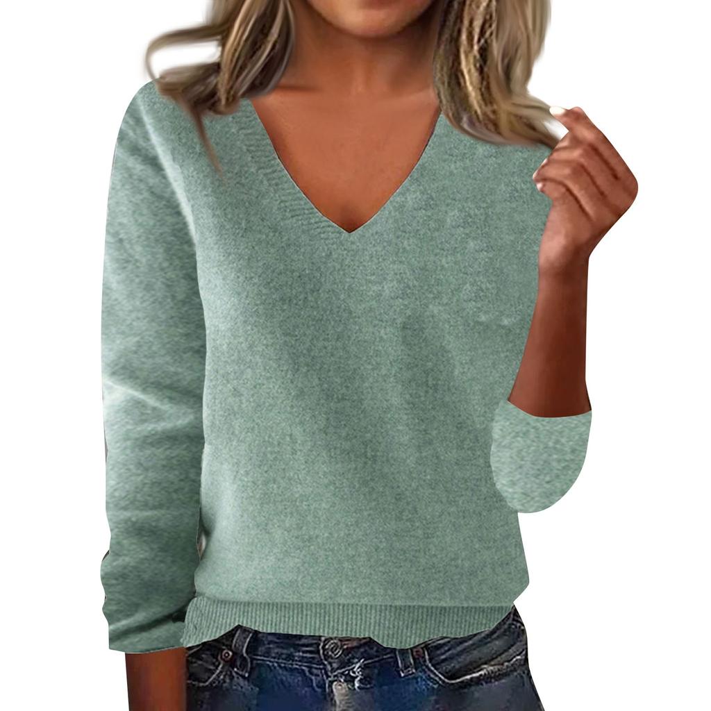 Women's Fashion Loose V-Neck Long Sleeve Bottom Shirt Top Knitted Sweater